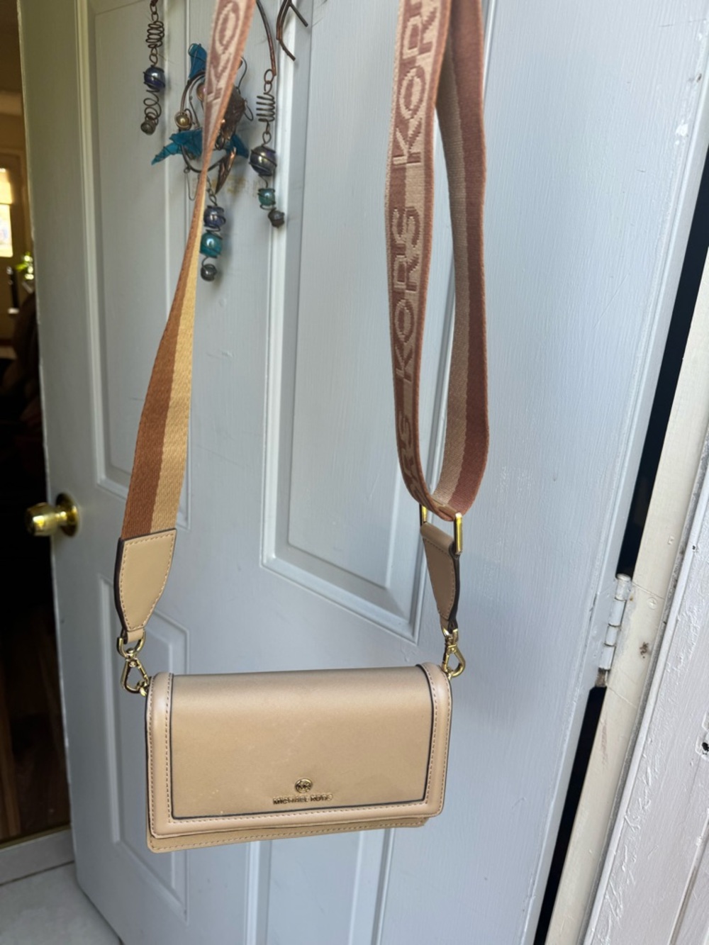 Michael Kors Beige/Tan Crossbody Bag with Branded Strap